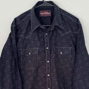 Rock & Roll Cowboy Floral Print Western Shirt Mens Long Sleeve Button Up Black L